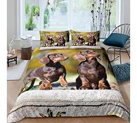 Sausage Dog Bedding Set Dachshund Duvet Cover For Kids Boys Girls Teens Hippie Puppy Pet Dog Pattern Comforter Cover 3D Animal Theme Bedspread Bedroom Decor Quilt Cover 3Pcs King