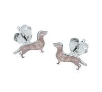 Sausage Dog Dachshund Earrings Pink Pearlescent .925 Sterling Silver