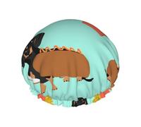Sausage Dog Dachshund,Shower Cap Nightcap Double Layer Waterproof Elastic Bath Cap Reusable Hair Cap