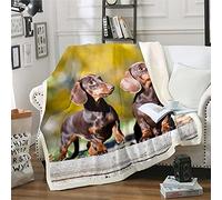 Sausage Dog Fleece Throw Blanket Dachshund Plush Blanket For Kids Boys Girls Hippie Puppy Pet Dog Pattern 3D Animal Theme Fuzzy Blanket for Sofa Bed,Double 60x79 Inch