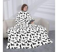 Sausage Dog Wearable Blanket with Sleeves, Dachshund Soft Fleece Blanket with Arms for Women Men Adult Kids, Puppy Dog Cozy Warm Fuzzy Flannel Blanket for Bed Couch Sofa Winter Gift, 50"x70"