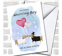 Sausage Dog Wedding Day Love Balloons Cute Painted Dachshund Personalised Card | Wedding Card | On Your Wedding Day