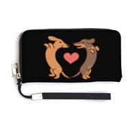 Sausage Dogs Heart Leather Wallet Fashion Purse Long Pouch with Wrist Strap for Men Women
