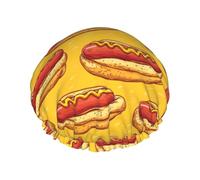 Sausage Hot Dog Print Shower Caps for Women, Reusable Double Layers Elastic Band Long Hair Bath Caps for Shower