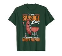 Sausage King Ruling The Grill Funny Hot Dog Sausage T-Shirt, Men, Dark Green, Large