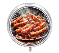 Sausage on Fire Pill Box 3 Compartment Travel Pill Organizer 3 Times A Day Cute Mini Pill Case for Purse & Pocket Portable Metal Medicine Box with Mirror Round Daily Medicine Vitamin Container