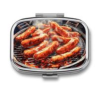 Sausage on Fire Pill Box Travel Pill Organizer 2 Compartment Weekly Pill Case with Mirror A Day Medicine Container Medicine Organizer for Purse, Pocket, Or Wallet