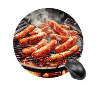 Sausage on Fire Round Mouse Pad, Non-Slip Rubber Base Waterproof Washable, Computer Mouse Mat for Office Gaming Studying, Premium-Textured Durable Portable Circle Mousepad for Desktop PC Notebook