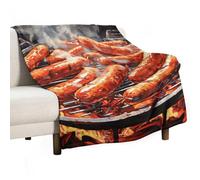Sausage on Fire Throw Blanket Super Lightweight Breathable Blanket Soft Cozy Flannel Throw Blankets for Couch, Sofa, Chair, Bed, Camping, Picnic, Travel Bed Blankets All Season Use 60"x80"
