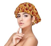 Sausage Pizza Pattern Print Satin Silk Bonnet for Sleeping Women, Adjustable Double Layer Satin Hair Bonnet Night Sleep Cap for Curly Hair