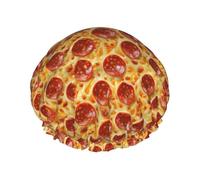 Sausage Pizza Pattern Print Shower Caps for Women, Reusable Double Layers Elastic Band Long Hair Bath Caps for Shower