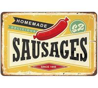 Sausage Tin Sign,Homemade Delicious Meat Hot Dog Food Vintage Metal Tin Signs for Cafes Bars Pubs Shop Wall Decorative Funny Retro Signs for Men Women 8x12 Inch