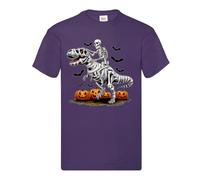 SAUTE STYLES Skeleton Riding Dinosaur Halloween T-Shirt Kids| Funny T-Rex Skeleton Graphic Tee | Custom Name Option | 100% Cotton Halloween Shirt (UK, Age, 9 Years, 11 Years, Regular, Purple)