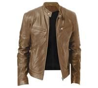 SAUTRV Faux Leather Biker Jacket Mens - Winter Leather Jackets For Men Vintage Stand Collar Leather Jacket Motorcycle Pu Faux Leather Jacket Fleece Lined Winter Outwear Leather Bomber Jacket