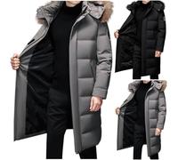 SAUTRV Long Quilted Jacket For Men, Puffer Jackets For Men Warm Hooded Padded Coat Windproof Parka Insulated Jackets With Hood Mid Length Zip Up Quilted Padded Puffer Coats Waterproof Warm Parka