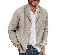 SAUTRV Mens Linen Jackets Casual, Casual Suit Blazer Jacket Loose Fit Travel Blazers Three Buttons Solid Color Suit Jacket Classic Fit Office Business Lightweight Coat Cotton Blazer Jackets