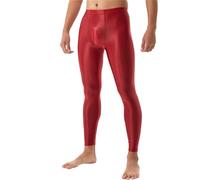 SAUTRV Men's Oil Shiny Tights Pantyhose Without Foot Compression Underwear Long Underwear Bulge Bag Leggings Stretch Tights Transparent Lingerie Mens Most Comfortable Pants (Red, XXL)