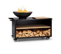 Savage 2.0 Wide Fire Bowl with Grill Bamboo Cutting Board incl. Weather Protection