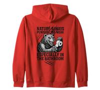Savage Bear Bathroom Humor - Nature Always Punishes The Weak Zip Hoodie