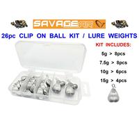 SAVAGE GEAR 26pc CLIP ON BALL KIT FOR CORKSCREW JIG HEAD WEEDLESS HOOK EWG HOOKS