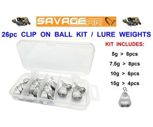 SAVAGE GEAR 26pc CLIP ON BALL KIT FOR CORKSCREW JIG HEAD WEEDLESS HOOK EWG HOOKS