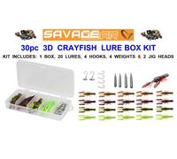 SAVAGE GEAR 30pc 3D CRAYFISH LURE BOX KIT JIG HEADS HOOKS WEIGHTS PERCH LURES