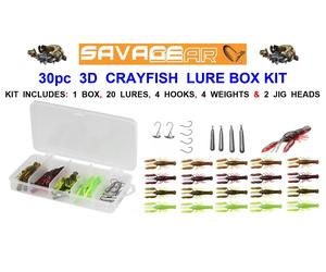SAVAGE GEAR 30pc 3D CRAYFISH LURE BOX KIT JIG HEADS HOOKS WEIGHTS PERCH LURES