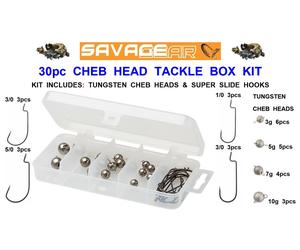 SAVAGE GEAR 30pc CHEB HEAD KIT FOR SOFT BAIT HOOKS RIB WORMS CRAYFISH SANDEEL