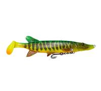 Savage Gear Pike Shad 20cm 65g, 1pc Fire Tiger 4D Photo Chrome Skin Print with Strike Triggering Scent and Rattle