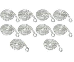 Savage Island 10 Pack 8mm 2.5m Fender Line Rope Tie Boat Yacht Canal Barge - Spliced Loop At One End (White)