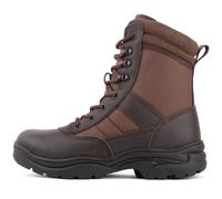 Savage Island Original PRO Leather Patrol Boots - Side Zip & Lace Up Military Tactical Combat Breathable Boots for Police, Security, Cadets & Outdoor - Brown, UK 11