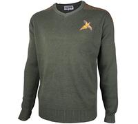 Savage Island Pheasant Embroidered Shooting V Neck Wool Jumper Green