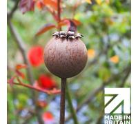 Savage Works Rusty Metal Poppy Seedhead - Metal Garden Flower Sculpture - Garden Decor - Six Sculptures