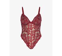 Savage X Fenty Womens Savage X Fenty Floral Underwired Corded Lace Teddy Red Cognac S