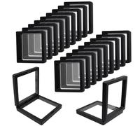 Savagrow 20Pcs 3D Floating Display Case, 3.5inch PE Film Transparent Suspension Display Stands, Clear Jewelry Storage Box for Coins, Gems, Pins, Collectibles, Home & Retail Use, Black