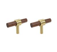 Savagrow 2pcs 2.36" Brass Walnut Pull Handle Modern Wardrobe Cabinet Wooden Single Hole Pulls,Walnut
