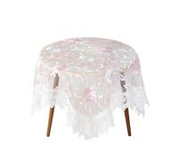 Savagrow 33.5" Square White with Lilies Table Cover Lace Embroidered Vintage Tablecloth for Round or Square Coffee Table
