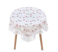 Savagrow 35.4" Square White with Lilies Table Cover Lace Embroidered Vintage Tablecloth for Round or Square Coffee Table