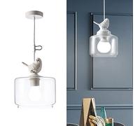 SAVALE Bird Ceiling Pendant Light Retro White Resin Bird Hanging Lights Vintage Led Glass Lampshade Chandelier Nordic Creative Pendant Lamp For Bedroom Dining Room Kitchen Island
