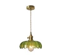 SAVALE Retro Glass Flower Pendant Light Mid-Century Modern Lotus Pendant Lighting Fixture Vintage Glass Copper Ceiling Hanging Light for Bedroom Dining Room Kitchen Island (25CM/9.8",C)