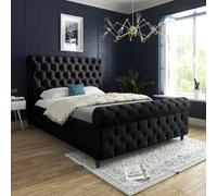 Savana Sleigh Upholstered Soft Velvet Bed Frame - Black