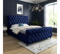 Savana Sleigh Upholstered Soft Velvet Bed Frame - Blue