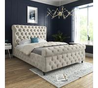 Savana Sleigh Upholstered Soft Velvet Cream Bed Frame