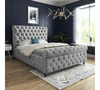 Savana Sleigh Upholstered Soft Velvet Grey Bed Frame