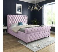Savana Sleigh Upholstered Soft Velvet Pink Bed Frame