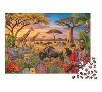 Savanna Safari Jigsaw Puzzles 1000 Pieces Recycled Material African Wildlife Puzzles for Elderly Relieve Senile Dementia Fun Family Game Activity Home 70x50cm/1000pcs