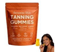 Savanna Skin Tanning Gummies - Fast Tan Without Sun, Tan Gummies with Beta Carotene, Vitamin C & E, Self Tanning Gummies for Women & Men, Skin Radiance & Hydration, Vegan & Sugar Free - 60 Count (1)