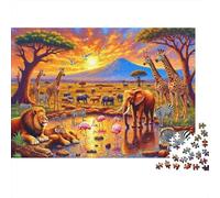 Savanna Sunset Jigsaw Puzzles 1000 Piece Recyclable African Landscape Puzzle for Elderly Educational Game Decompression Ideal for Holiday Blessings Gift 38x26cm/1000pcs