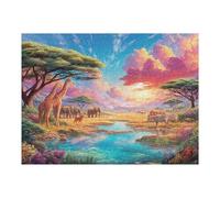 Savanna Sunset Lake 500 Piece Premium Jigsaw Puzzle Adult Jigsaws Brain Training Hobby Home Decor Winter Gift Unique Shaped Creativity & Gift Giving 500 PCS