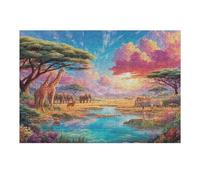 Savanna Sunset Wildlife 300 Piece Jigsaw Puzzle for Adults Teens Post Work Wind Down Mind Calming Whimsical Design for Friends 300 PCS